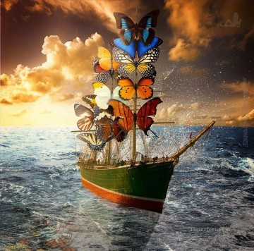 150の主題の芸術作品 Painting - モダン コンテンポラリー 22 シュルレアリスム 蝶の船